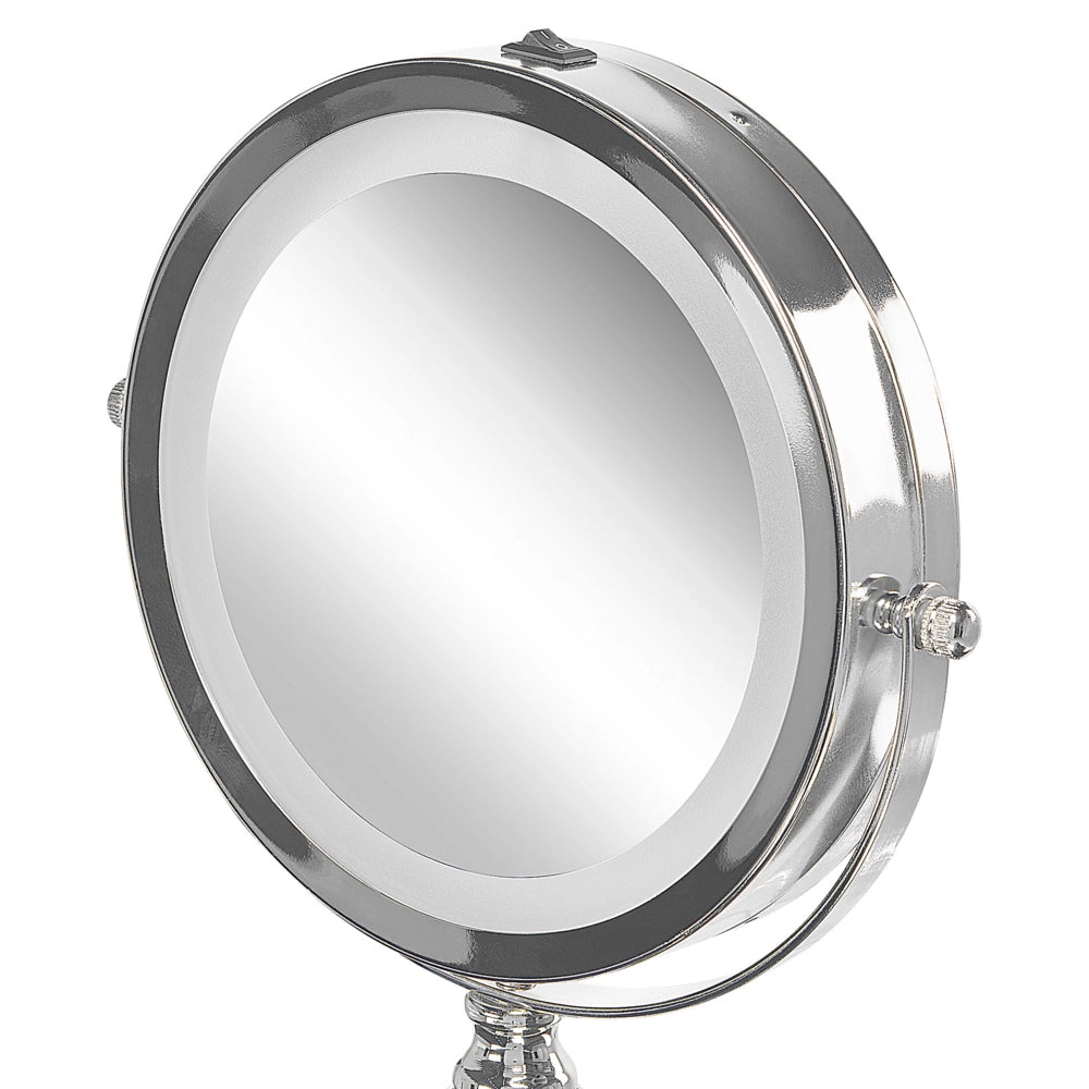 Specchio da tavolo double face per trucco a LED metallo argento ø 13 cm 1x / 5x