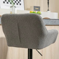 Set di 2 Sgabelli da Bar Regolabili in Altezza, Design Retrò, Velluto, Grigio e Nero
