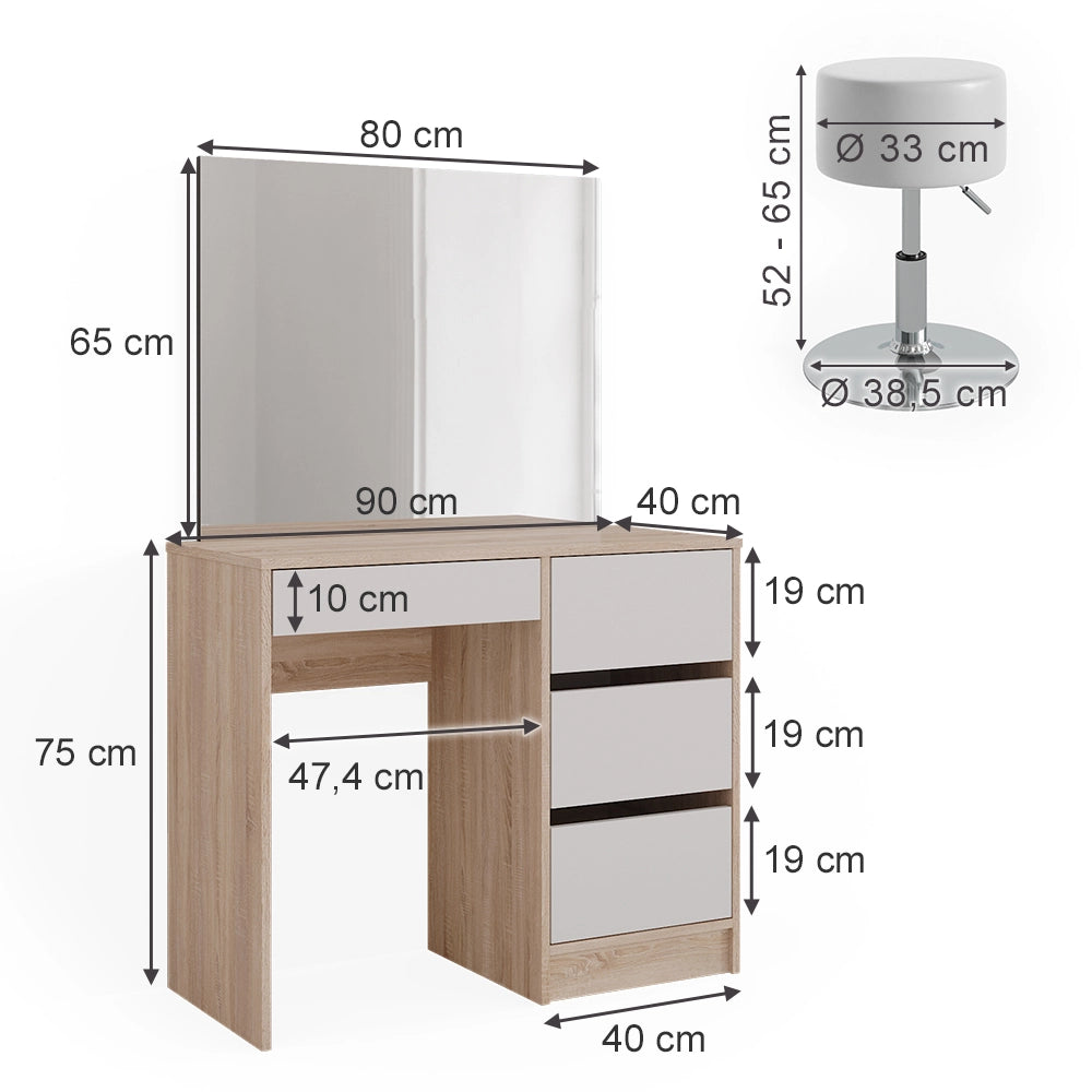 Vicco Tavolo da toeletta Sonoma 40 cm con sgabello