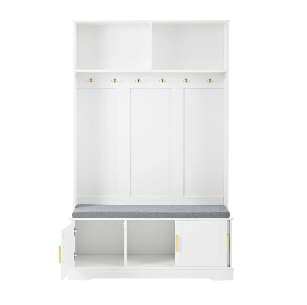 Garderoba da ingresso con panca e scarpiera; 6 ganci; 120x40x191 cm; bianco