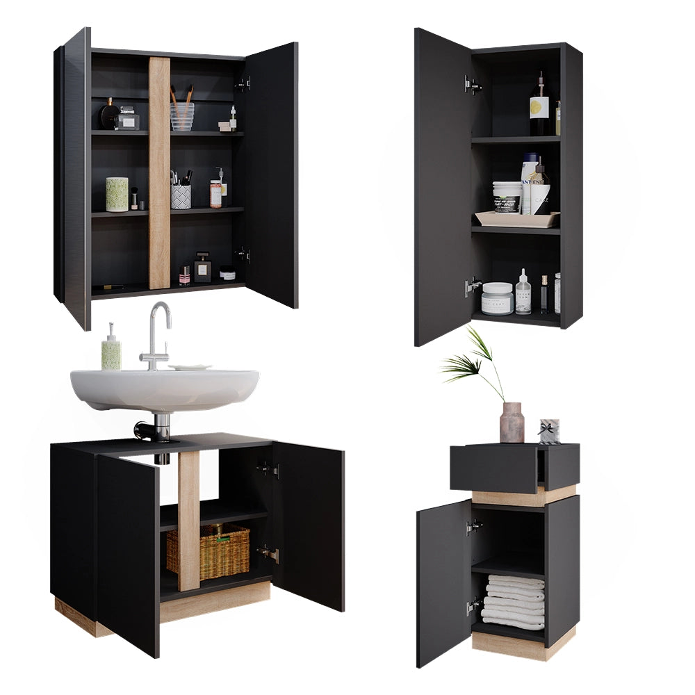 Vicco Set di mobili da bagno Antracite 4 parti