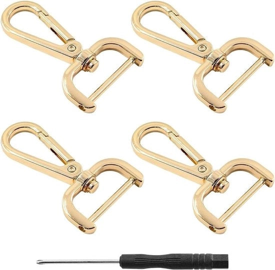 Set di 4 clip metalliche girevoli con pinza granchio e 1 piccola chiave a serramanico - dorato