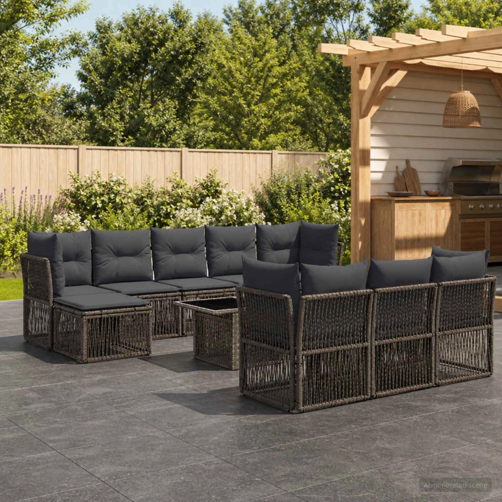 Set Divano da Giardino 11 pz Grigio polyrattan 3436538