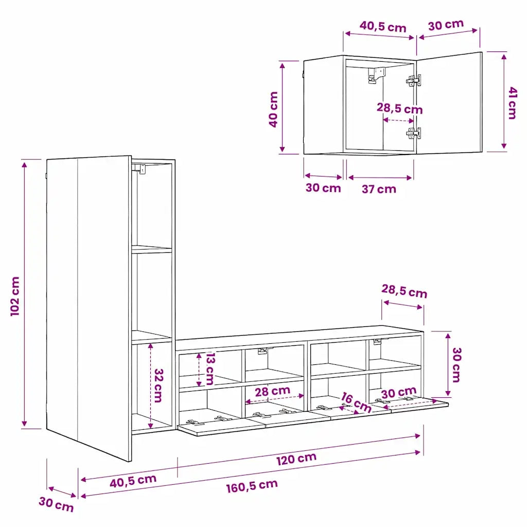 Unit¨¤ per TV a Muro 4 pz | Armadietto TV | Mobile Porta TV Rovere Nero Legno multistrato