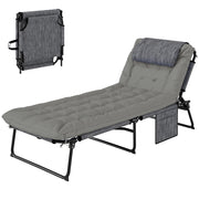 Lettino da Giardino Pieghevole e Reclinabile con Tasca Laterale, 68x189x30 cm, Nero e Grigio