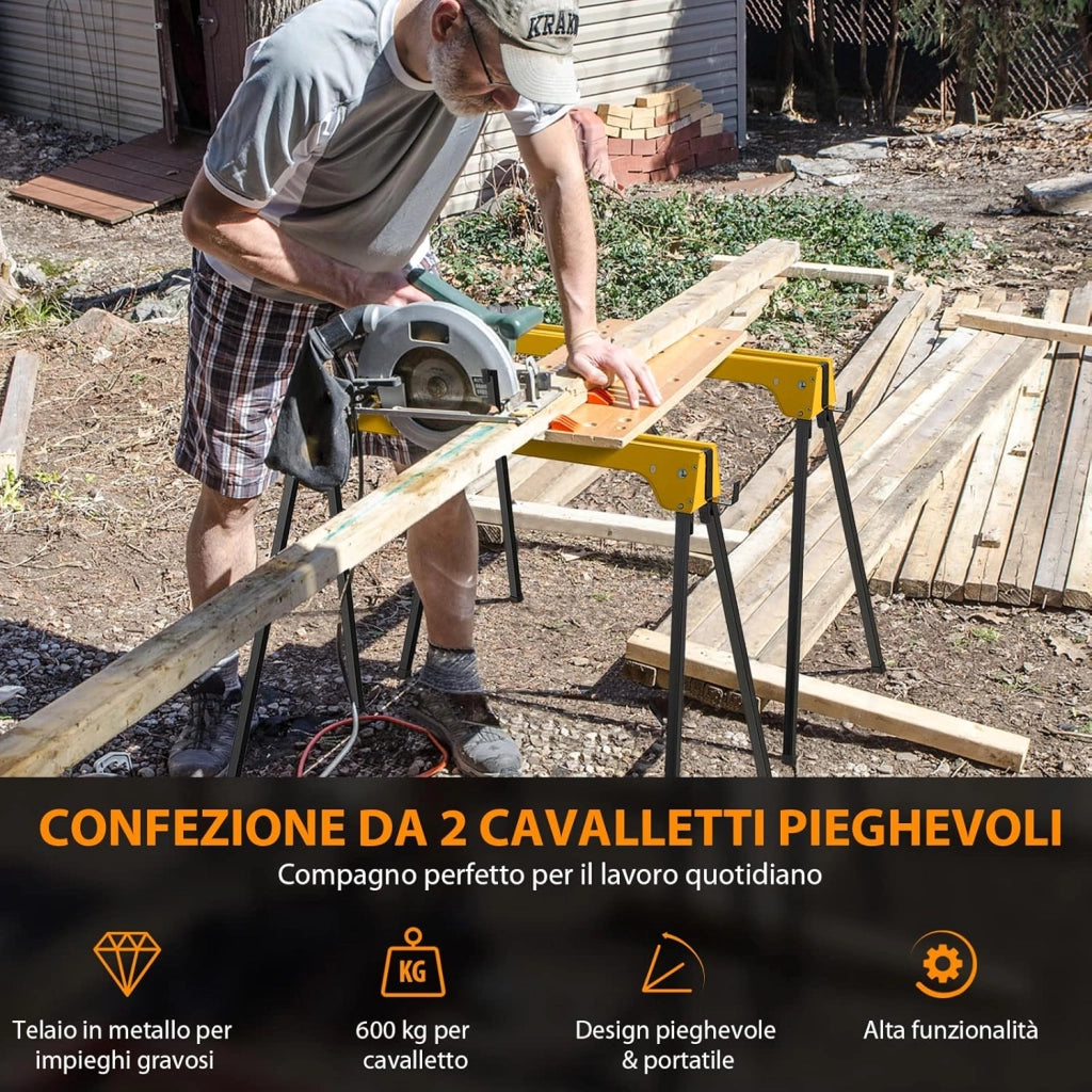 Set di 2 Cavalletti da Lavoro Pieghevoli, Cavalletti in Metallo per Segare, Carico Fino a 600 kg (Modello 4)