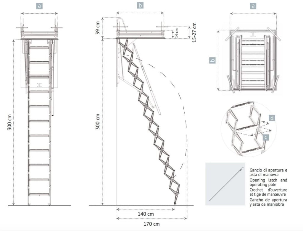 SCALA RETRATTILE A PANTOGRAFO PER SOFFITTA 70X130 H300 IN ACCIAIO SCARI PANTO