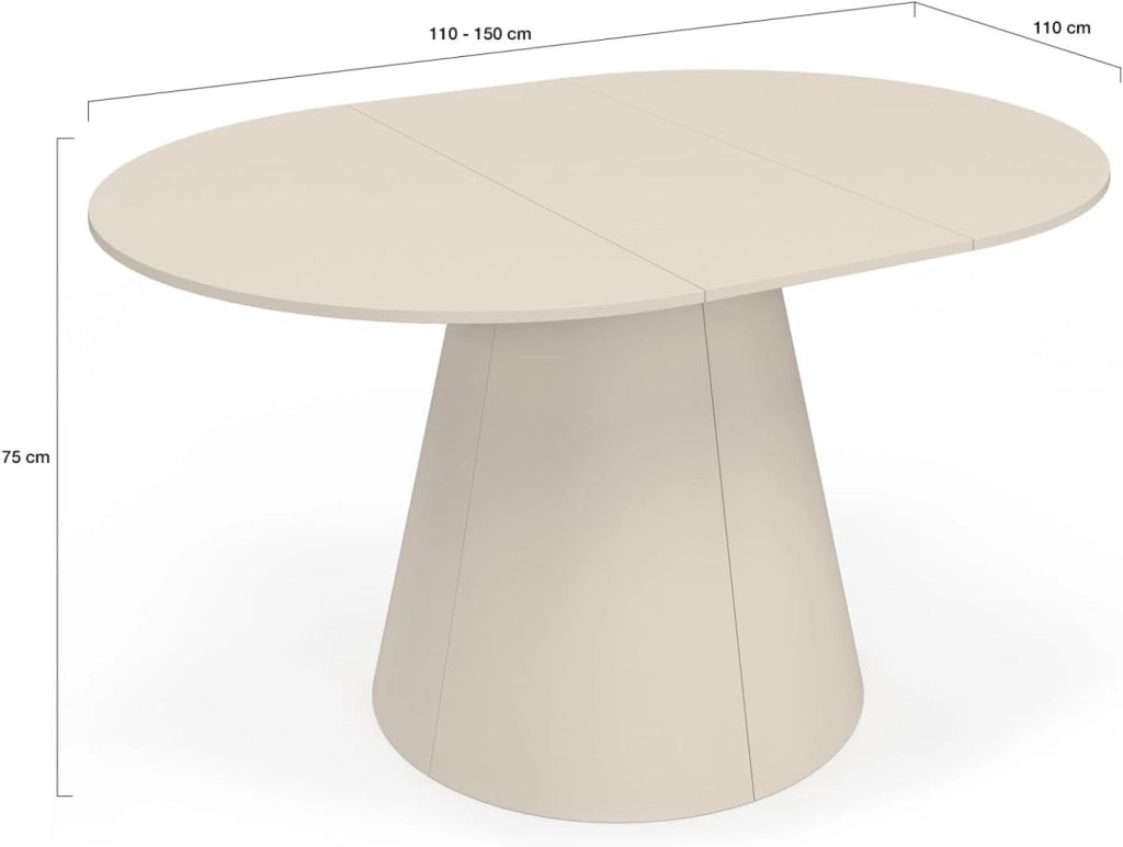 Tavolo da pranzo rotondo allungabile angelo 6 persone legno beige 110-150 cm