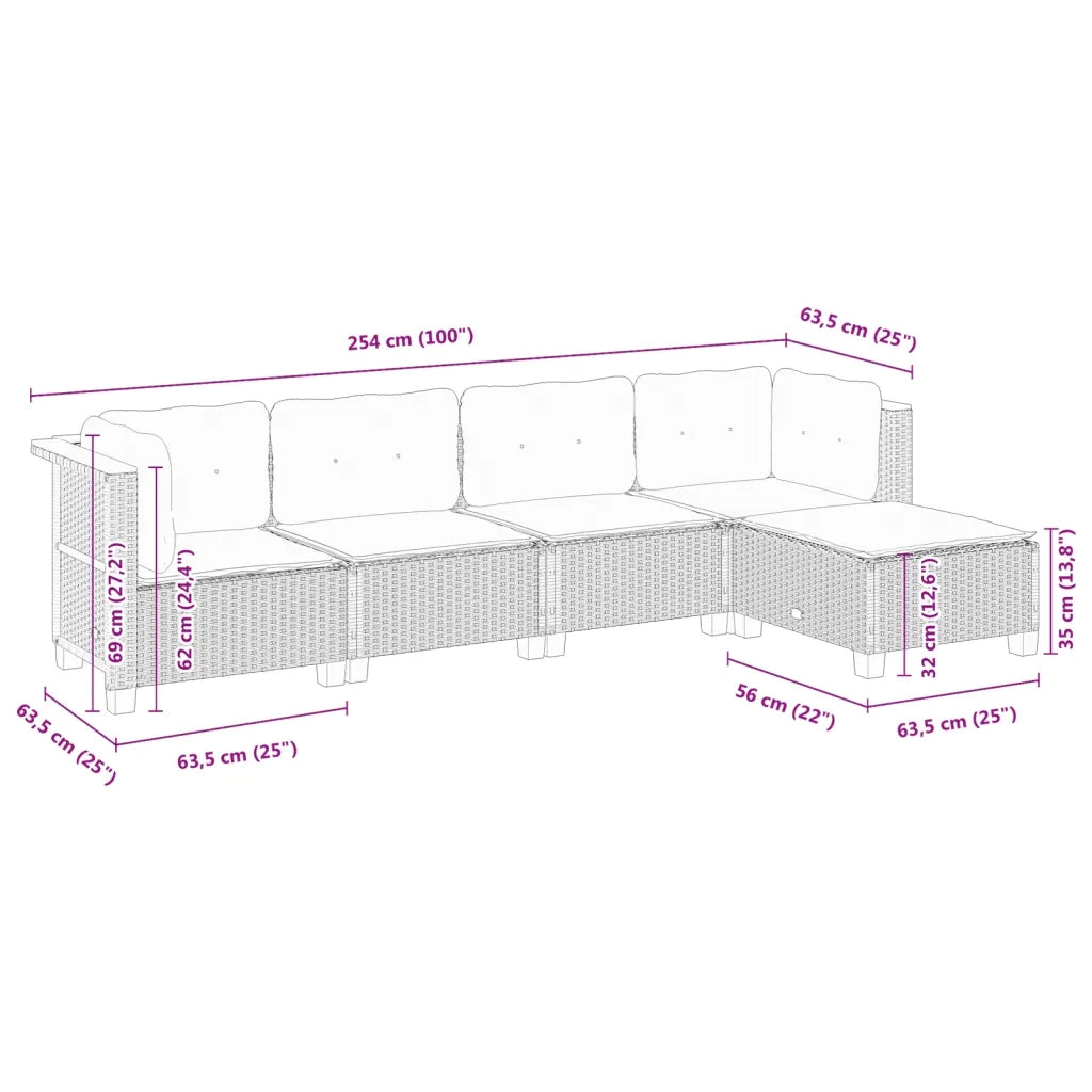 Set Divani da Giardino 5 pz con Cuscini in Polyrattan Nero