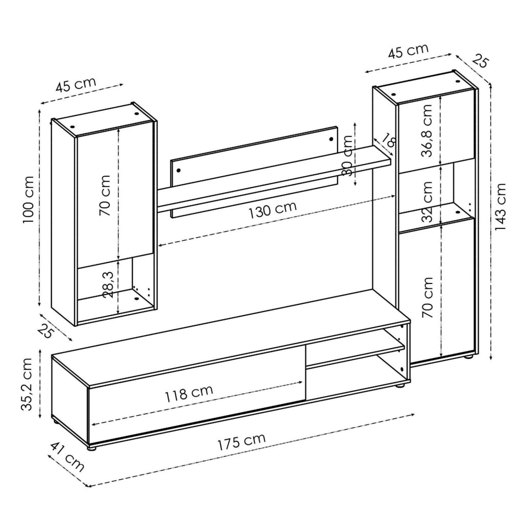 Parete attrezzata Artex, Set da soggiorno porta TV, Mobile salotto multiuso, 220x41h180 cm, Rovere Nodi e Bianco