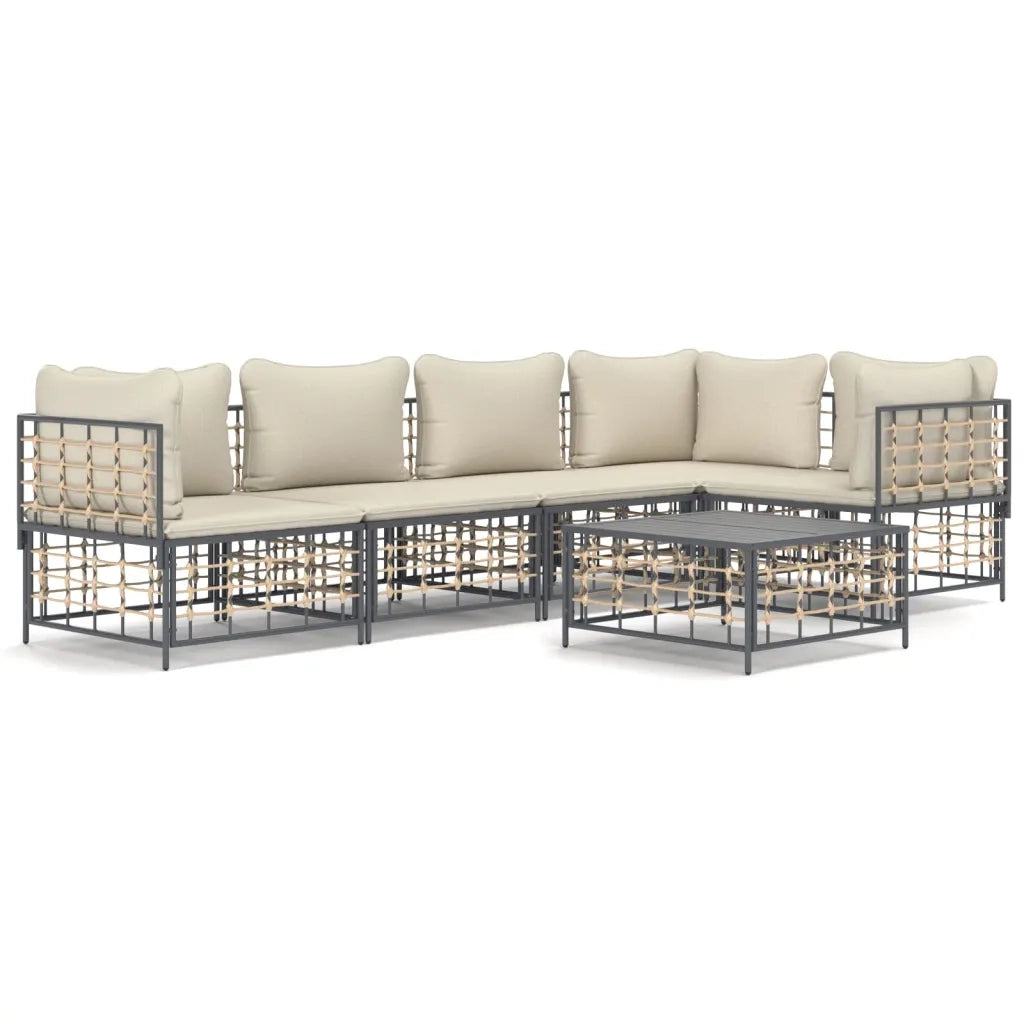 Set Divani da Giardino 6 pz con Cuscini Antracite in Polyrattan 3186752
