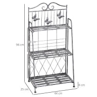 Scaffale Fioriera 3 Ripiani Pieghevole da Giardino Balcone, Metallo, Argento, 44x25x96 cm