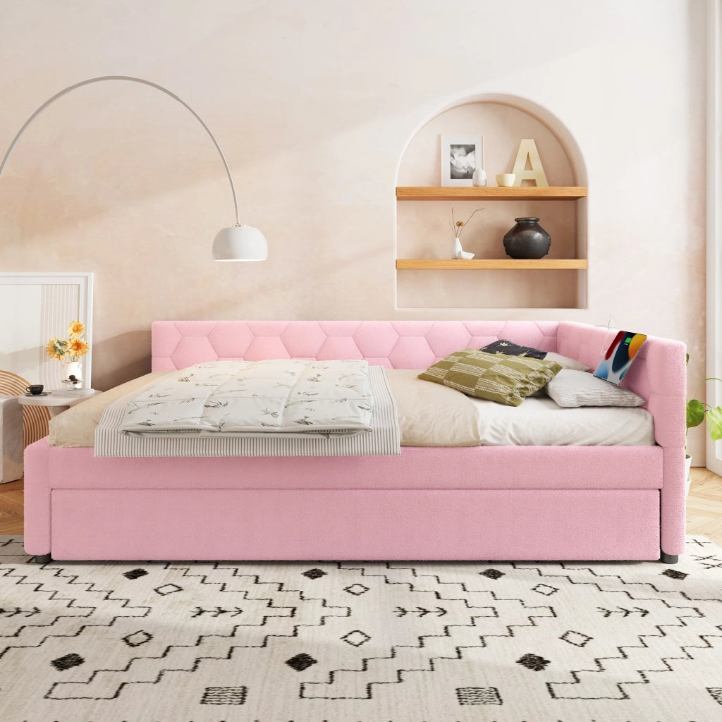 Daybett con funzione divano letto in velluto rosa 140x200 cm