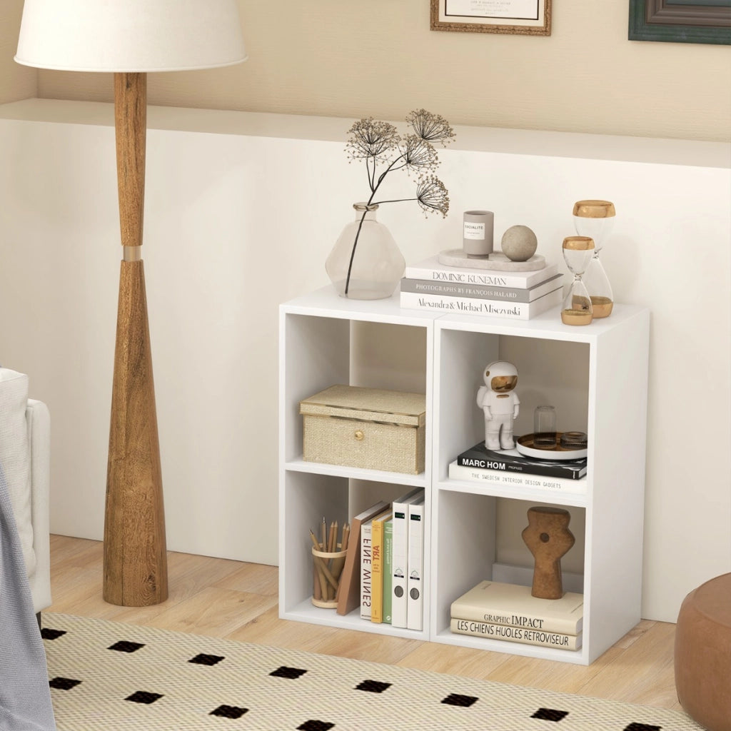 Libreria a 2 livelli con retro aperto-Armadietto contenitore autoportante per casa in stile moderno per soggiorno Bianco