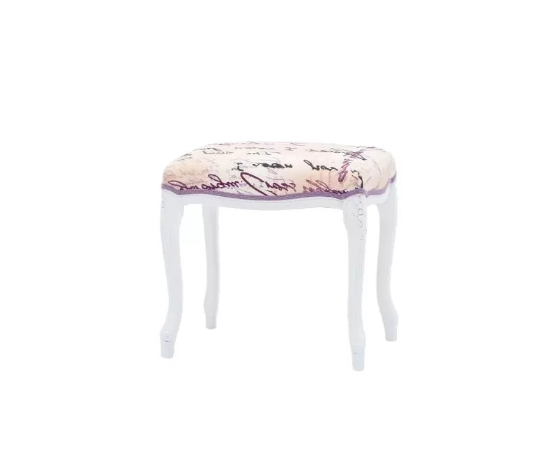 Pouff imbottito tessuto lettera legno shabby bianco 43x33x43 - Mobili 2G
