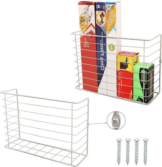 Mandrie a Sostegno per Cucina Appeso - Organizzatore a Filo Metallico per Cassetto - Decorazione Rustica per Cucina, Bagno e Cella - Scatole per Foli e Wrap per Lavello