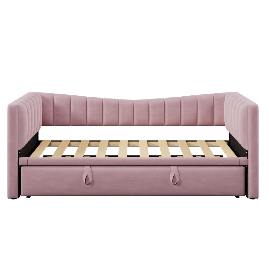 Letto imbottito con letto estraibile; 90 x 200 cm estensibile a 180 x 200 cm; velluto e MDF; bianco