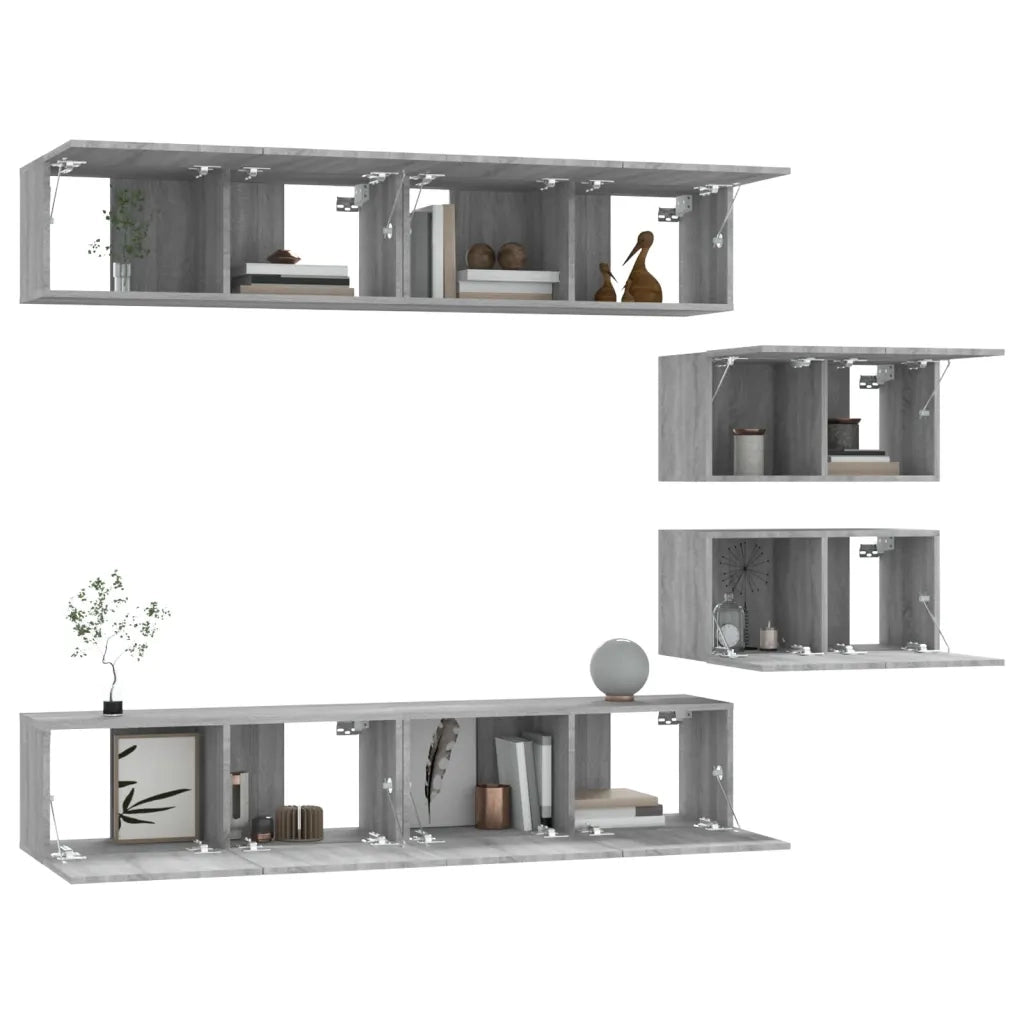 Set di Mobili Porta TV 6 pz Grigio Sonoma in Legno Multistrato
