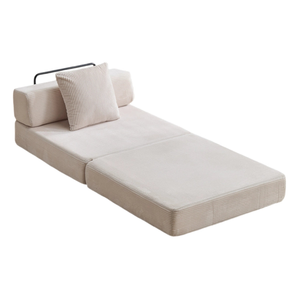 DIVANO LETTO DA TERRA PIEGHEVOLE IN CORDUROY BIANCO