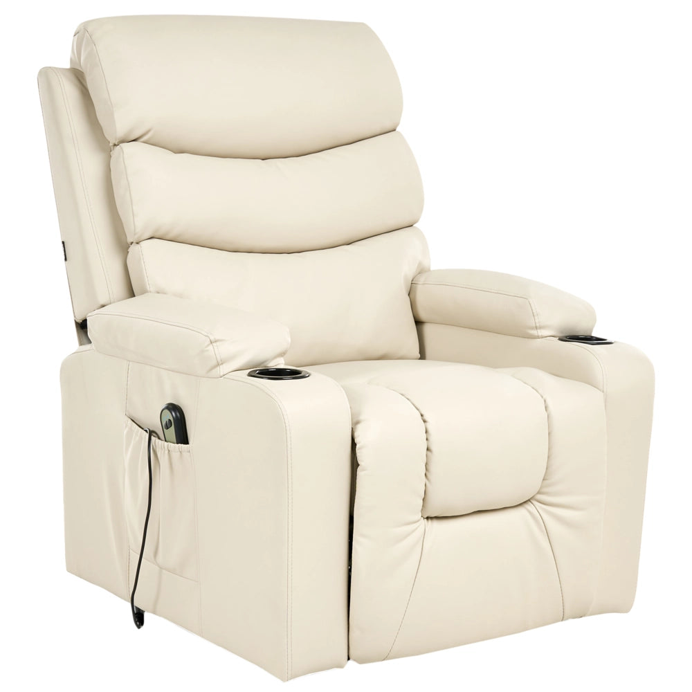 Poltrona elettrica reclinabile in ecopelle imbottita con poggiapiedi beige stile moderno