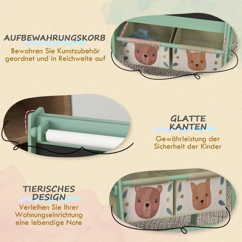 Cavalletto 3-in-1 per bambini con rotolo di carta, verde