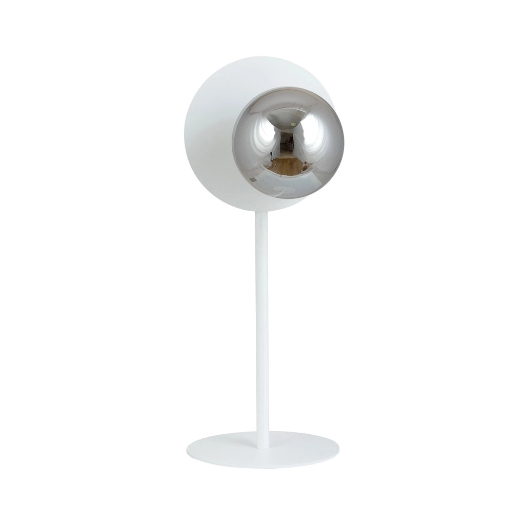 Lampada Da Tavolo Contemporanea Ippolita 1 Luce In Acciaio Bianco E Vetro Fumè