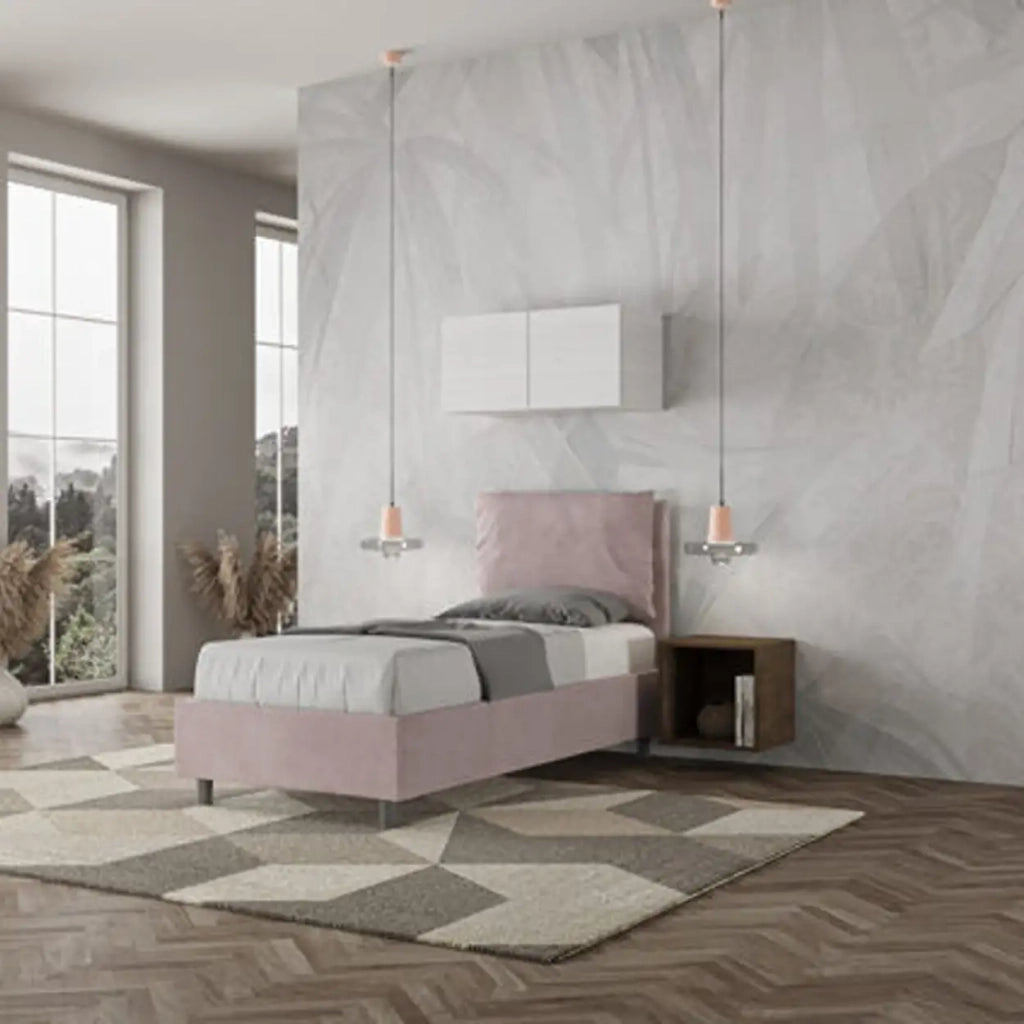 Letto singolo con rete imbottito 80x210 microfibra glicine Antea