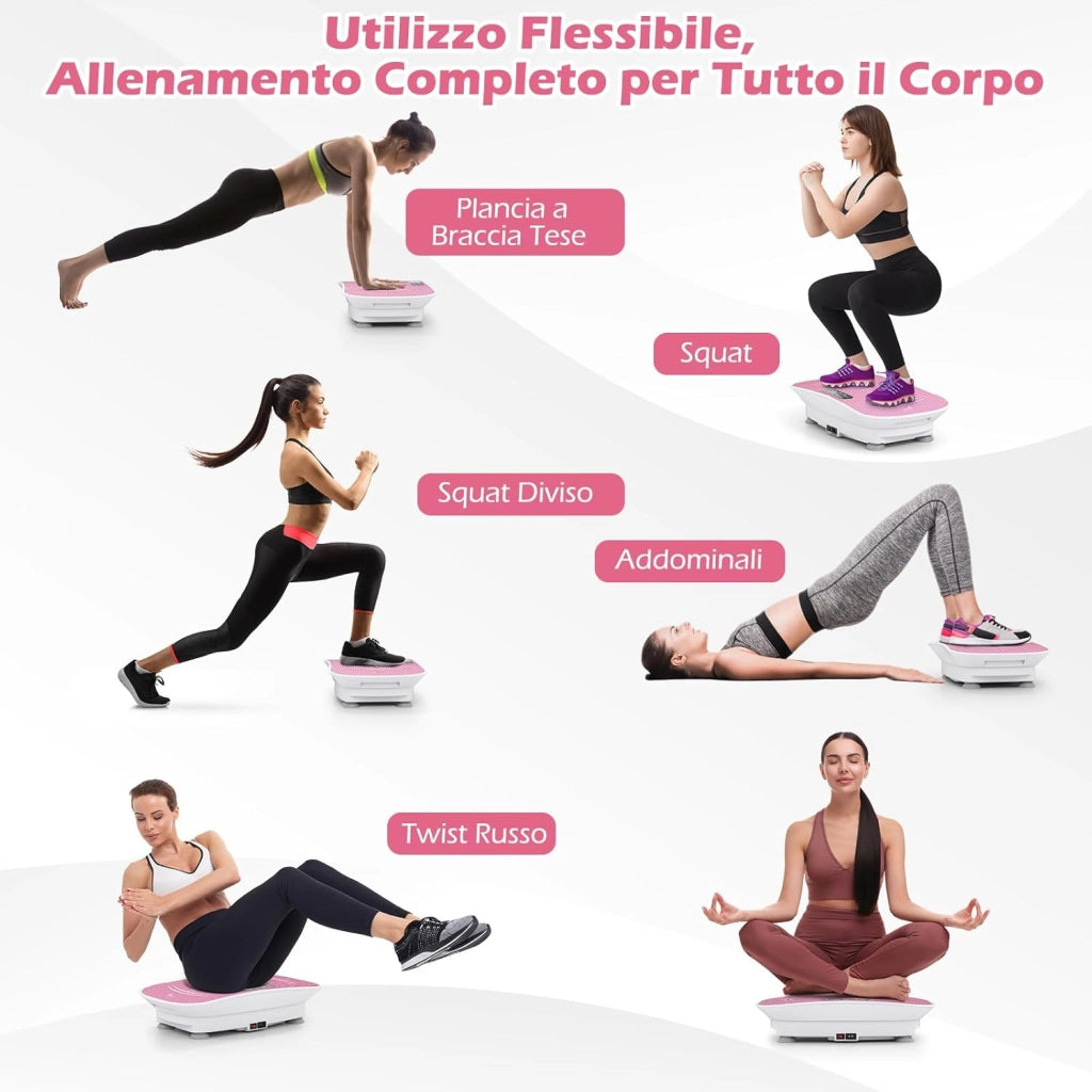 Pedana Vibrante Dimagrante, Piastra Vibrante con 10 Livelli di Vibrazione e Timer, Schermo, Telecomando, Superficie Antiscivolo e 4 Ventose, Allenamento Modellamento Muscolare