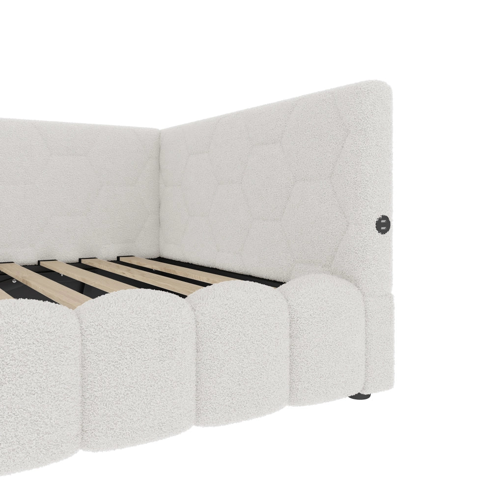 Letto singolo contenitore 90×200 cm con LED; USB e Type-C; senza materasso; bianco