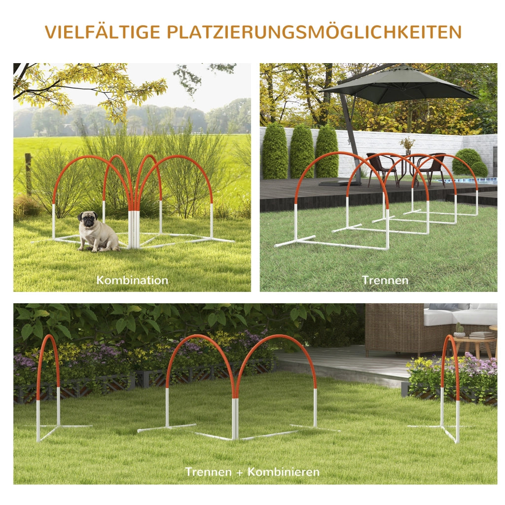 Set Agility per Cani 4 Pezzi ¨C Xylo ¨C Plastica Bianco Arancione con Borsa 89x69x99cm