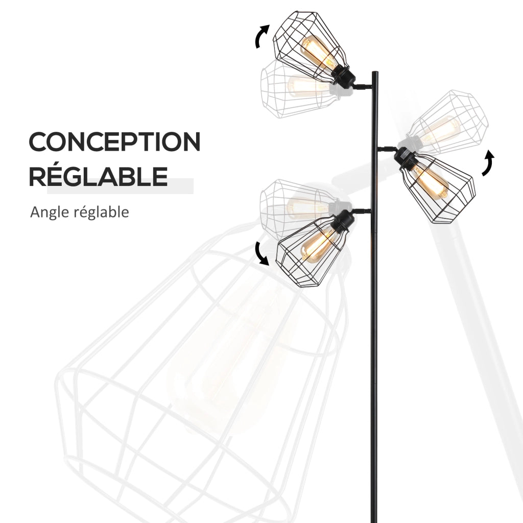 Lampada da terra a tre luci ¨C zephmum ¨C gabbia metallica nera