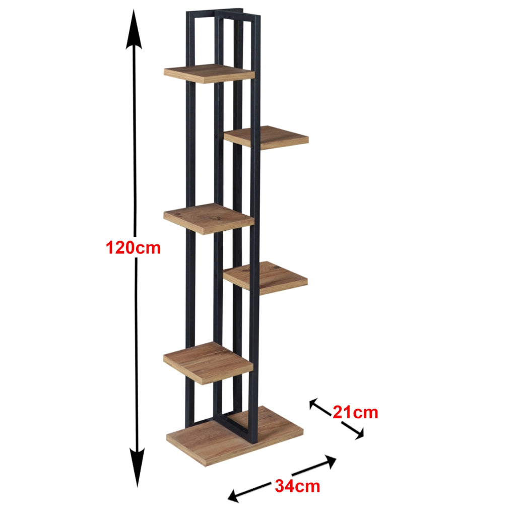 Scaffale Portapiante 'Tohmajärvi' Mobile a Terra con Ripiani Portaoggetti - Nero/Effetto Noce [en.casa]