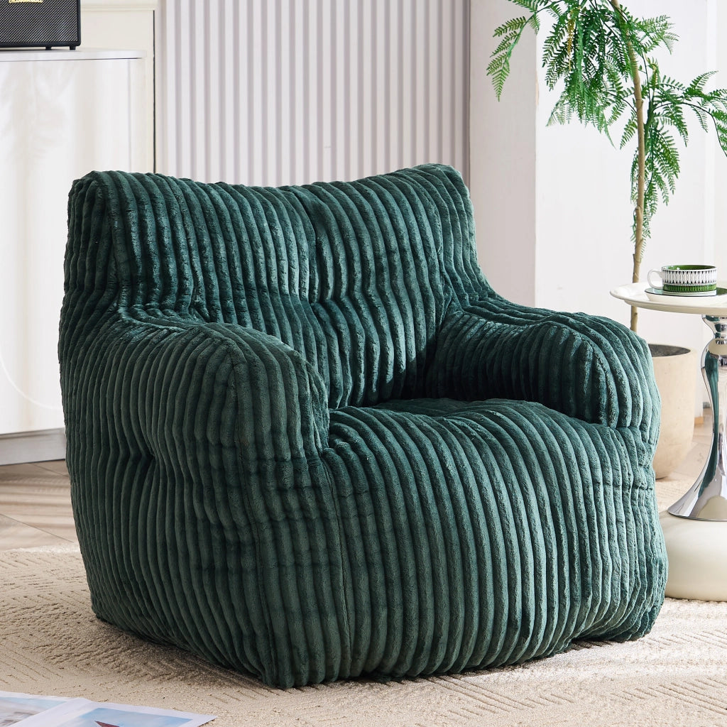 Sitzsack morbido in velluto a coste verde con imbottitura in schiuma memory