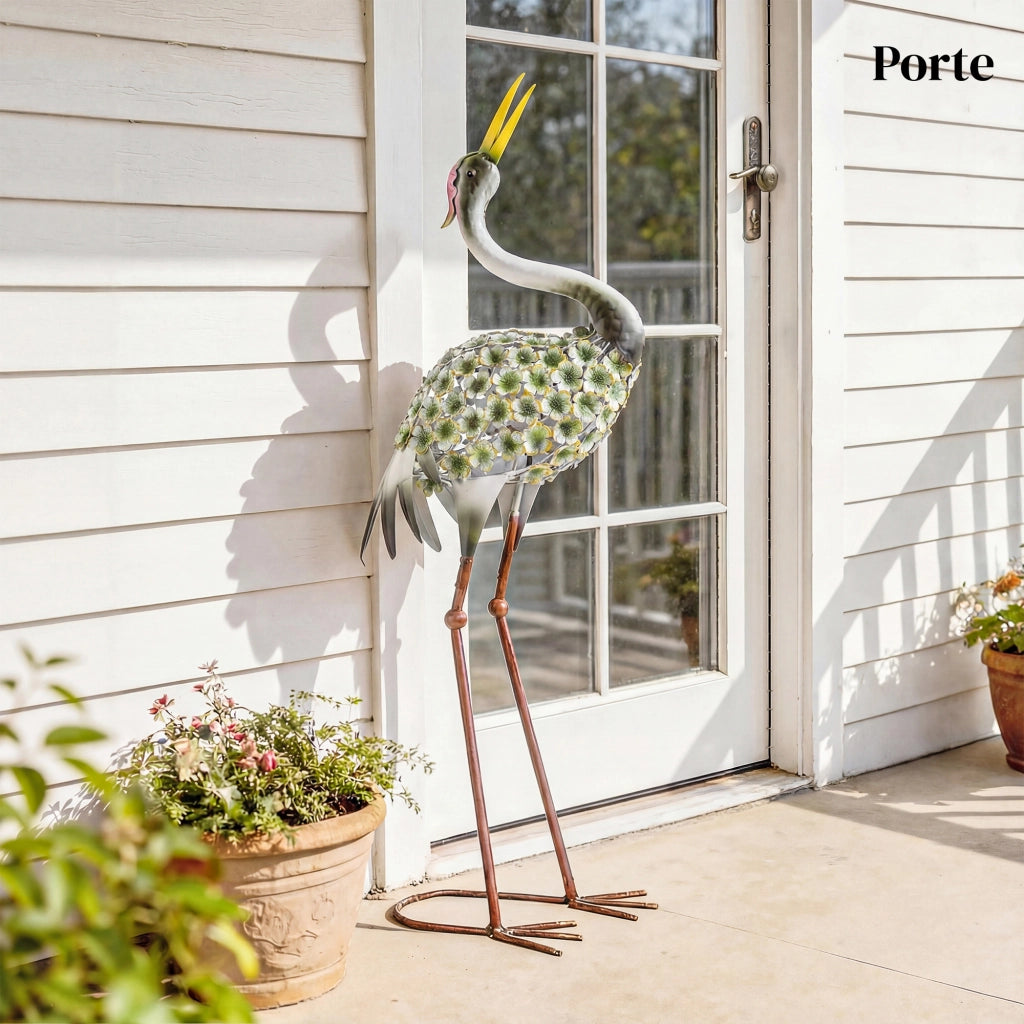Statua Uccello Airone in Metallo per Giardino ¨C zephmum ¨C Verde 71 cm
