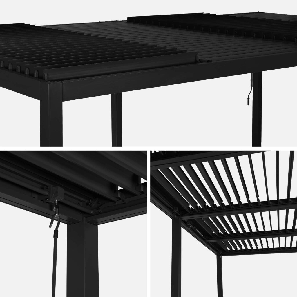 Pergola bioclimatica 3x6m + 2 tende 3m, nero