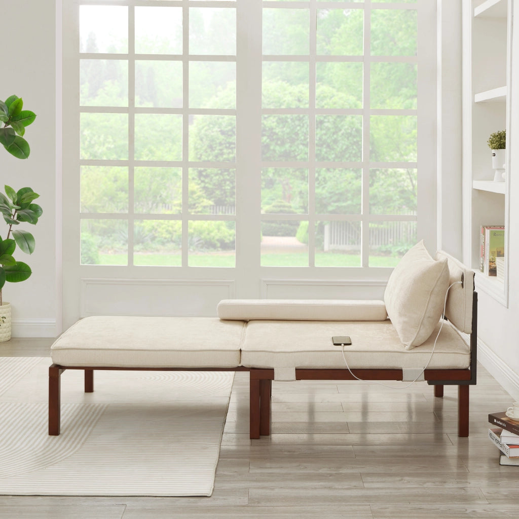 Divano Letto Singolo Pieghevole con Cuscino e Porte USB ¨C MINIMAL ¨C Beige