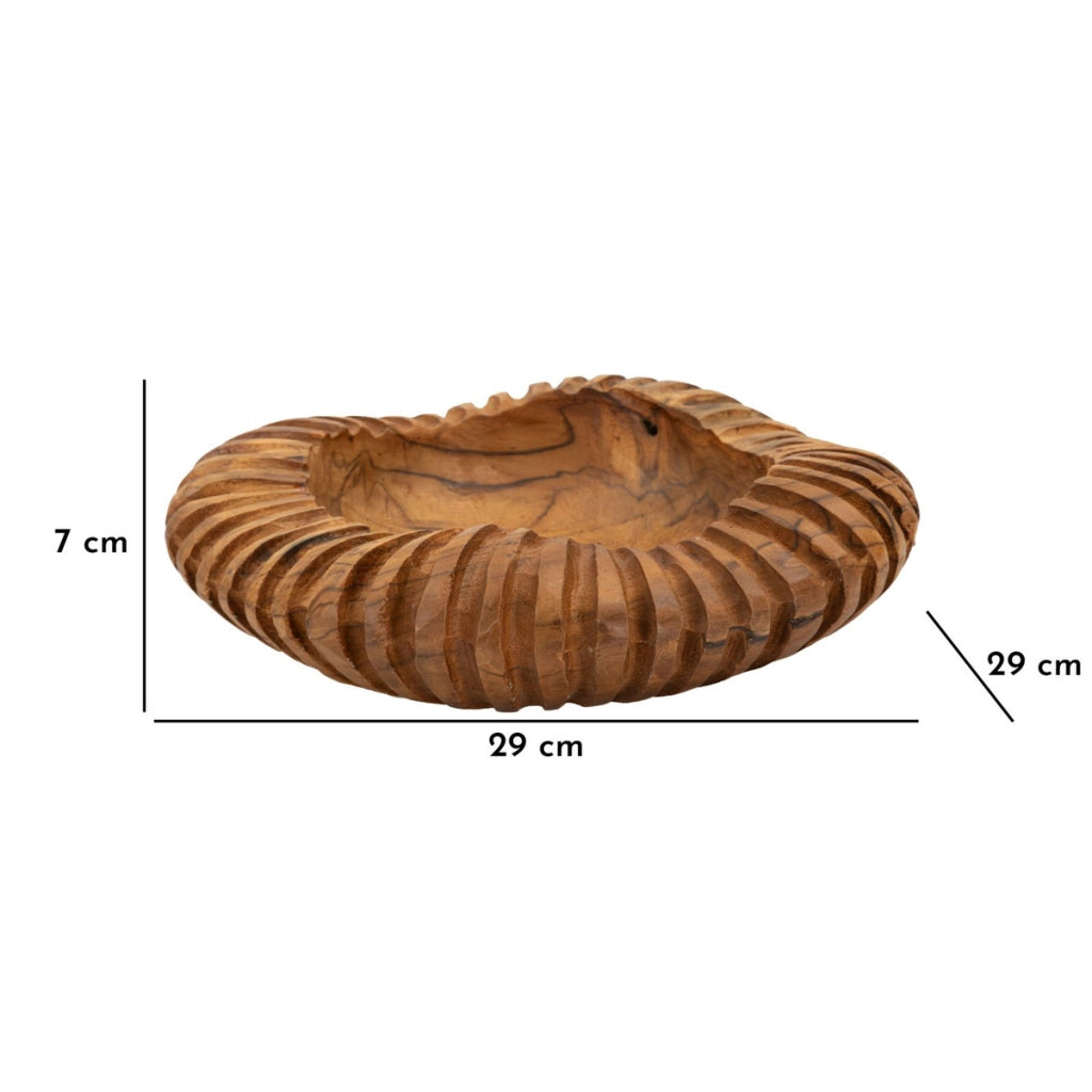 Ciotola centrotavola Geris in teak riciclato scolpito Ø 29x7 cm — pezzo unico