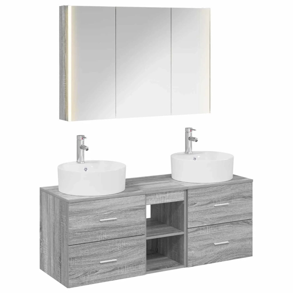 Set di mobili per il bagno 4 pcs Sonoma grigio 3406908