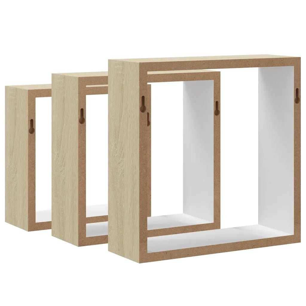 Mensole da Parete a Cubo 3 pz Bianco e Rovere Sonoma cod mxl 33001