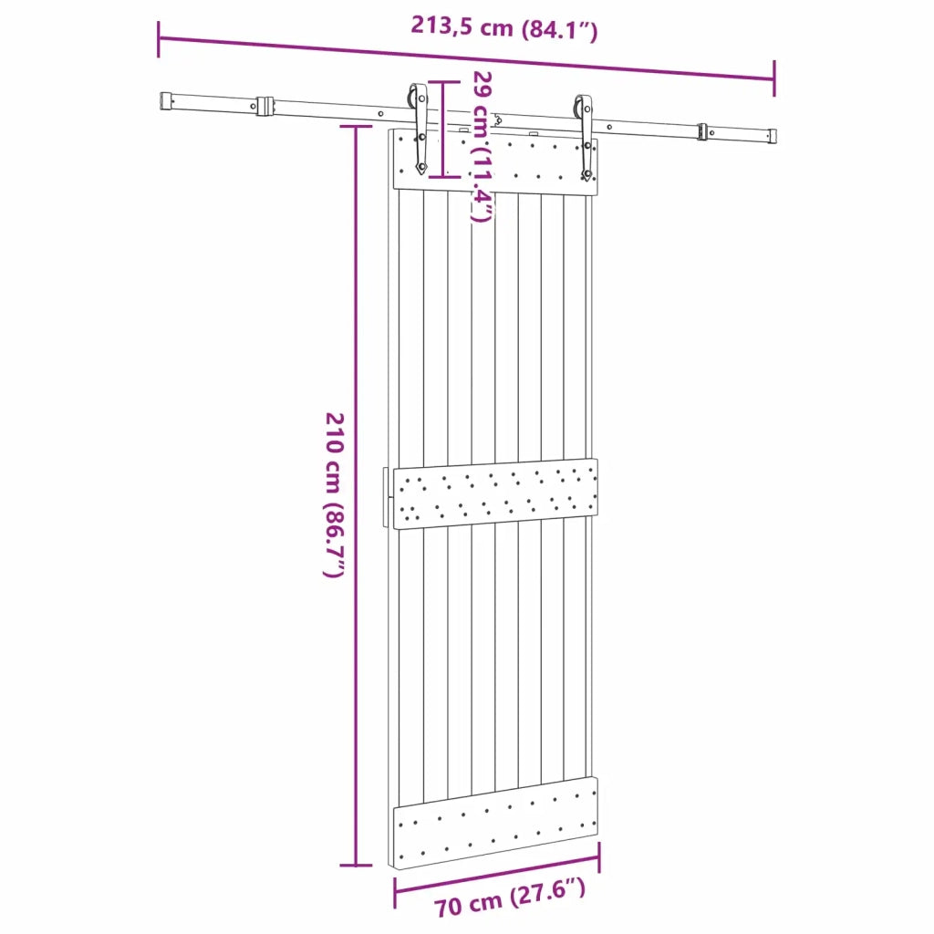 Porta scorrevole NARVIK Naturale e Nero 70 x 210 cm (213,5 cm)