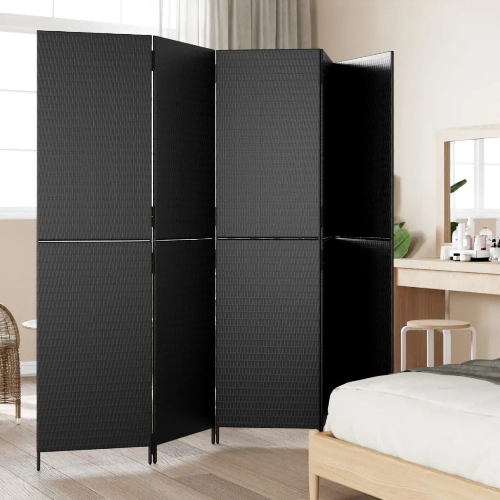 Divisorio per Ambienti | Divider per stanze | Paravento a 5 Pannelli Nero in Polyrattan