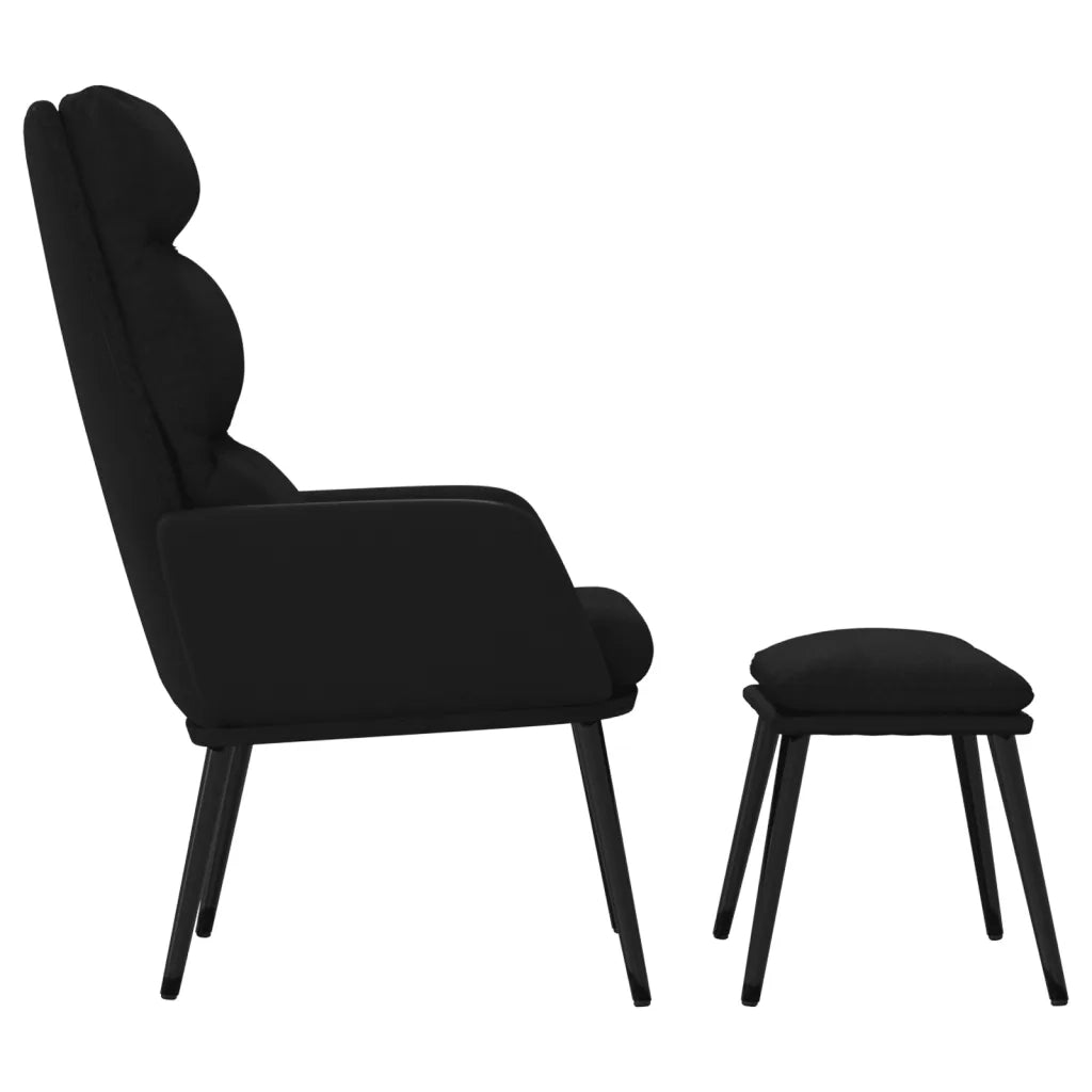 Poltrona Relax con Sgabello Nero in Tessuto e Similpelle 3097511