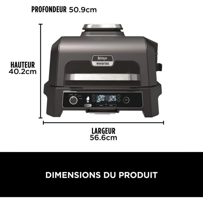 Barbecue elettrico e affumicatore con termometro - NINJA - Woodfire Pro XL - OG850EU - Barbecue da esterno e friggitrice ad aria