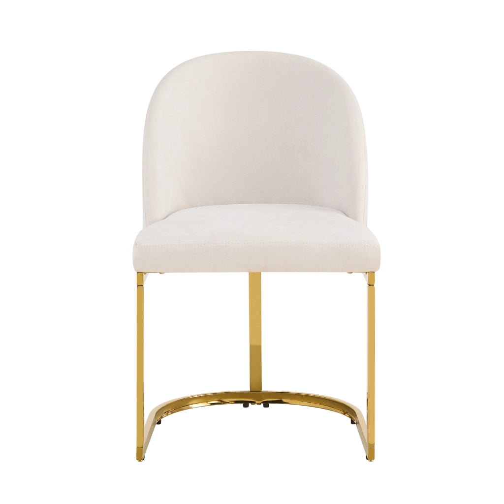 Set di 4 sedie con doppio schienale e gambe in metallo galvanizzato; chenille beige e oro