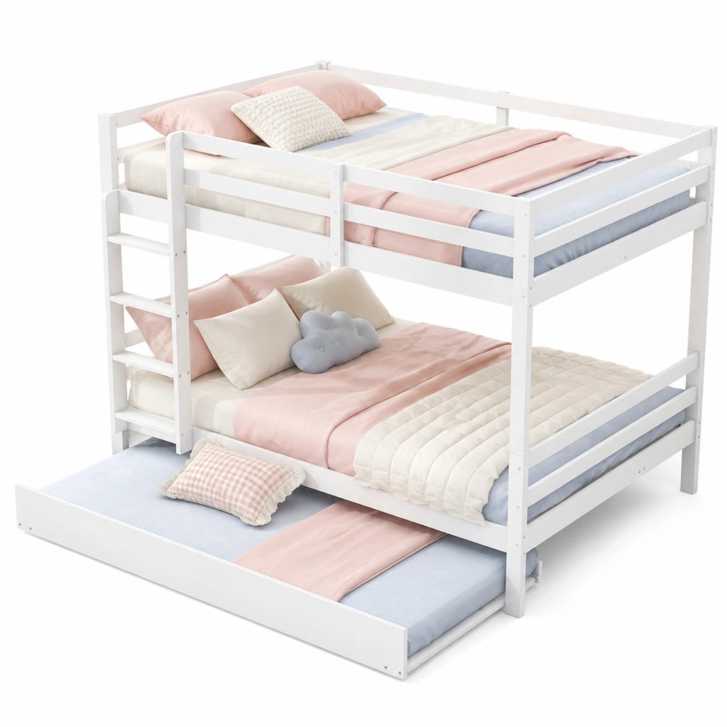 LETTO a castello 140x200 cm con letto estraibile in pino e MDF bianco