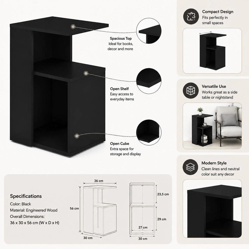 Side Table Black 36x30x56 Cm Wood Composite