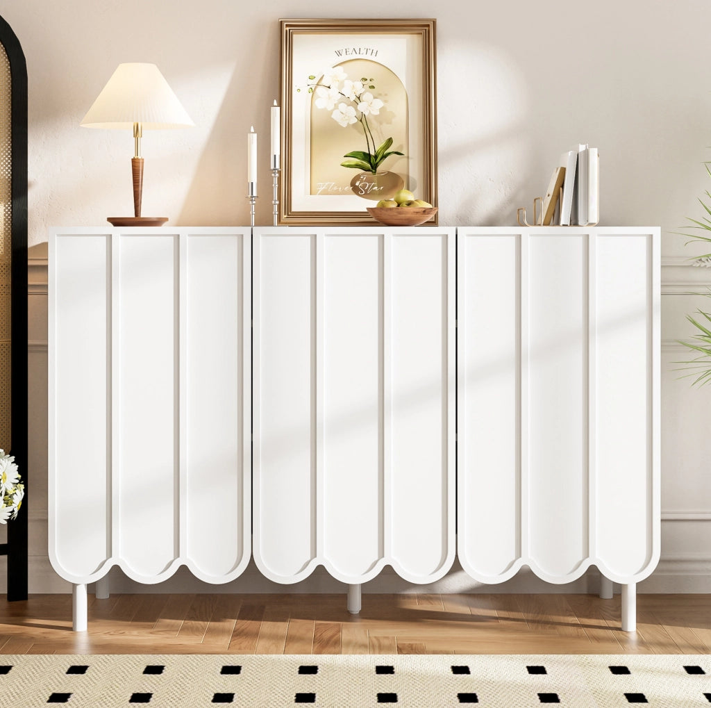 Credenza bianca con ante ondulate e ripiani regolabili 120x35x80 cm