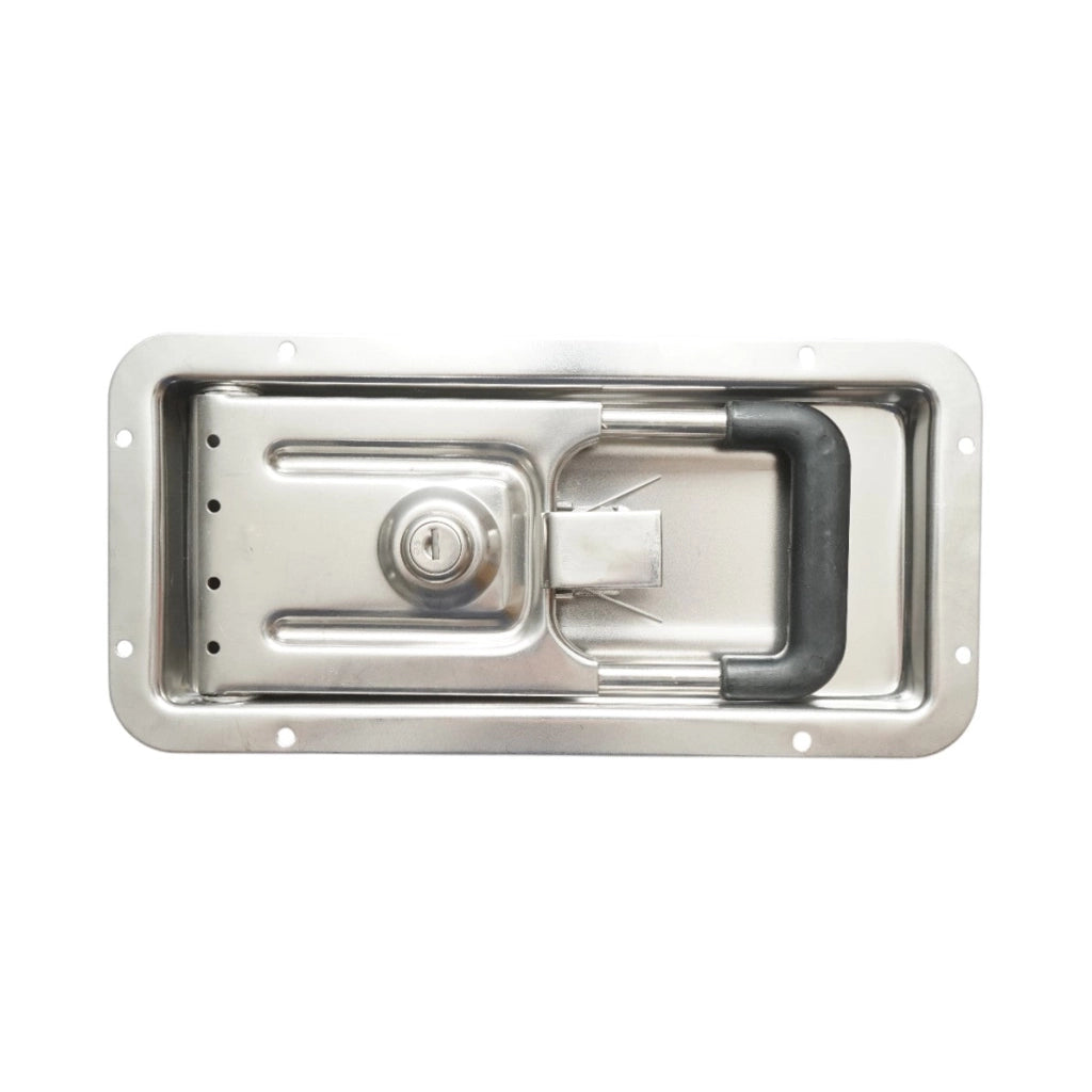 Serratura per porta camion incassata 16mm con 2 chiavi in acciaio inox 270x130x23,5mm