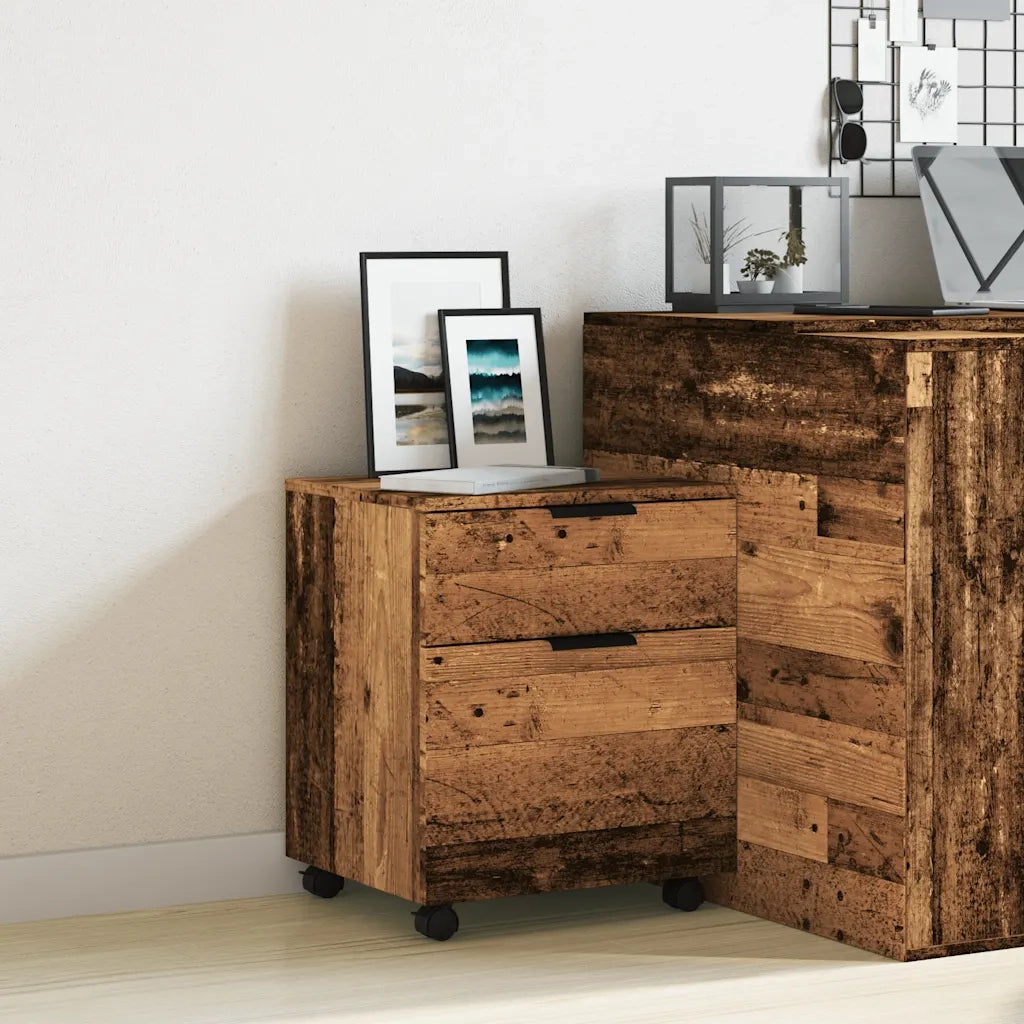 Schedario con Ruote Legno Antico 45x38x54 cm Legno Multistrato 856949