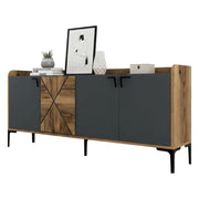 Credenza Also, Credenza da soggiorno, Armadio basso per TV, Base parete attrezzata, 180x35h78 cm, Noce e Antracite